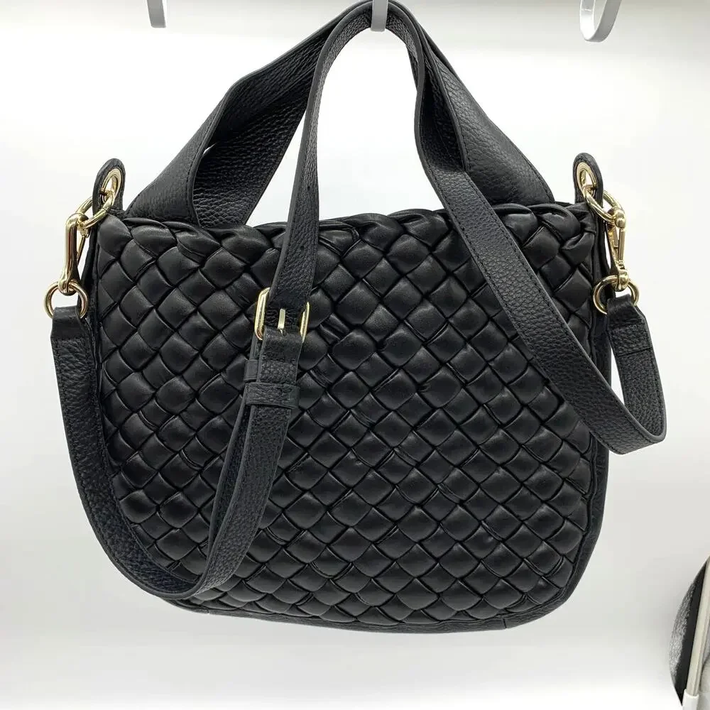 Vince Camuto Leather Handbags Puffy Weave Tote Miki Black Purse